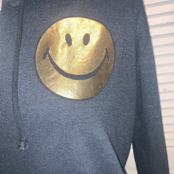Aviator Nation Smiley Face Gold Foil Hoodie Gray Unisex Large - Picture 3 of 11